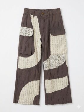 POL Patchwork Lace Cargo Pants Boho Cottagecore Brown Size S 100% Cotton